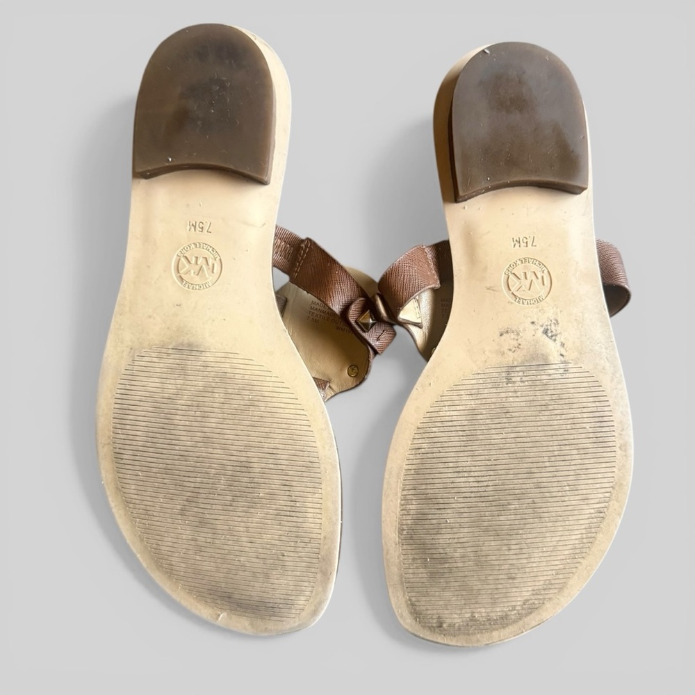 Michael Michael Kors Aubrey Logo T-strap Sandal Brown Size 7.5 - Picture 3 of 14